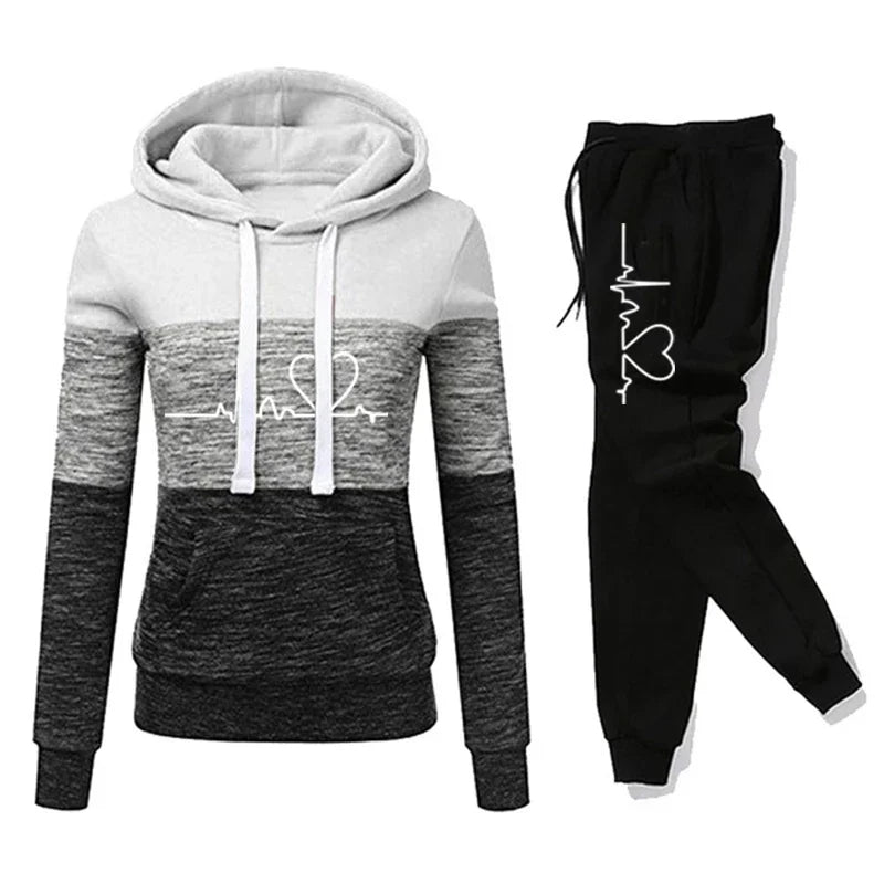Women Tracksuit Printing Hooded Sweatshirt Sweatpant Color Block Versatile Casual Jogging Pullovers Sport Trousers Outfits S-3XL - Matrix-studios.com