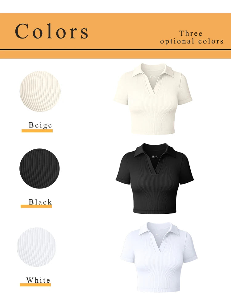 Women's T Shirt Sexy Short Sleeved Polo Shirt Casual Sports Tennis Shirt Tight Fit Fitness Yoga Top Ladies Top - Matrix-studios.com