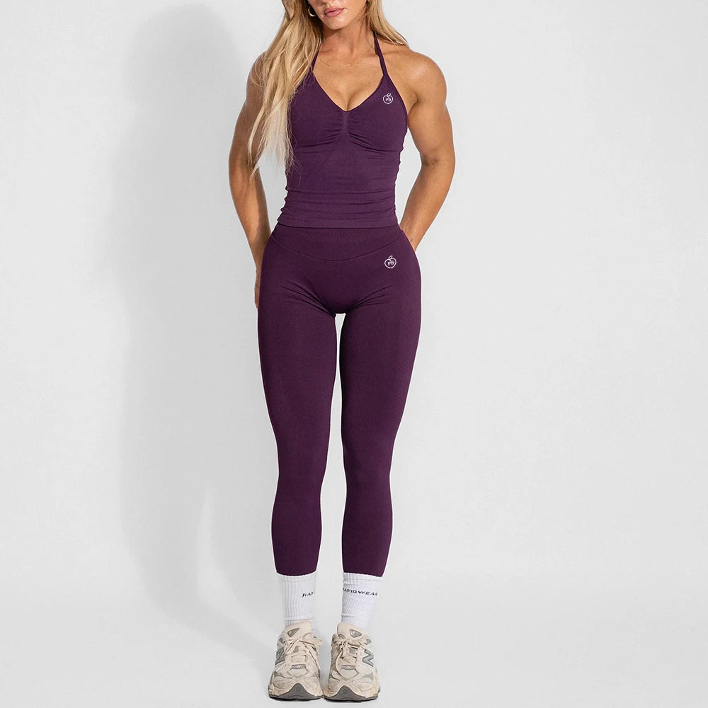 Women's Yoga Set Bum Balance Fitted Halter Tops & Shaping Pants 2pcs Yoga Sportwear Workout Gym Clothing High Waist Leggings Set - Matrix-studios.com