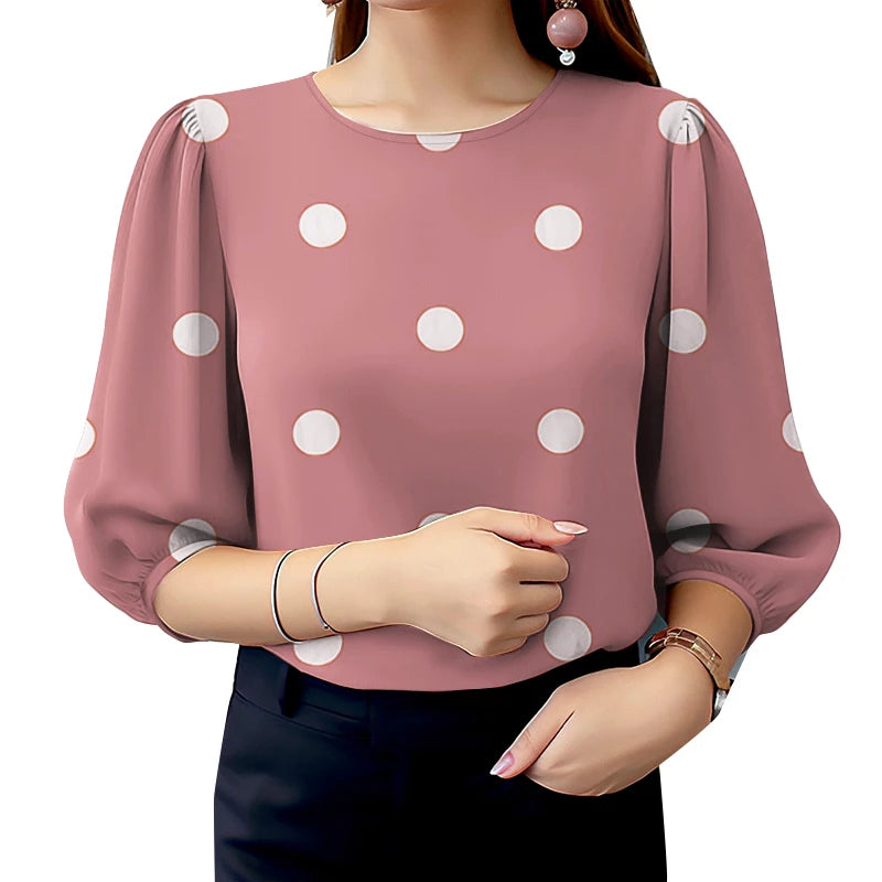 2025 Summer Polka Dots Printed Blouse ZANZEA Elegant Women Shirt Casual O-Neck 3/4 Sleeve Holiday Tops Fashion OL Work Blusas - Matrix-studios.com