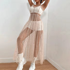 Summer Women Beach Cover Up Sleeveless Square Neck Holiday Sequined Split Smock Midi Beach Dress - Matrix Studios