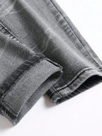 Men‘s Stretchy Denim Jeans Streetwear Tearing Patchwork Holes Ripped Denim Elastic Waist Casual Pants Slim fit Straight Trousers - Matrix Studios