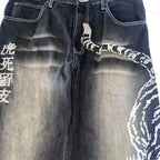 2025 Fashion New Oversized Pattern Printing Baggy Jeans Men Y2K Street Vintage Rock Casual Straight High Waist Wide Leg Trousers - Matrix Studios