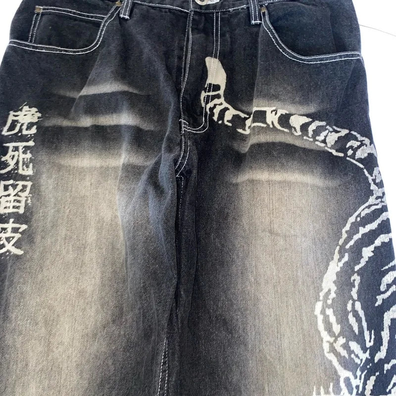 2025 Fashion New Oversized Pattern Printing Baggy Jeans Men Y2K Street Vintage Rock Casual Straight High Waist Wide Leg Trousers - Matrix Studios