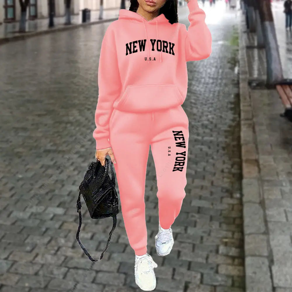 NEW YORK Women's Tracksuit Autumn Winter Hoodies Trousers 2PCS Suit Sports Jogging Street High quality Clothes Women Pants Sets - Matrix-studios.com