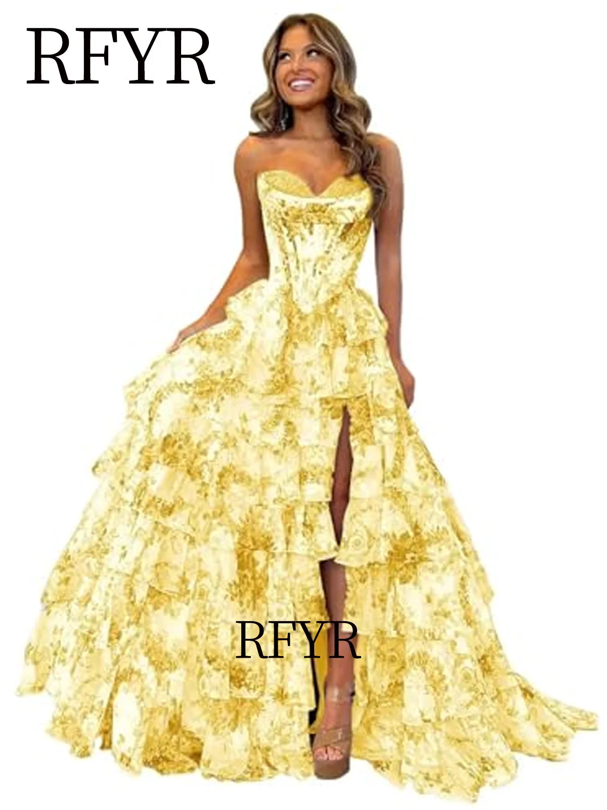 RFYR A Line Floral Prom Vestidos De Novia Pleated Elegant Prom Dress 2025 Floor Lenght Party Dress for Women  فساتين السهرة - Matrix-studios.com