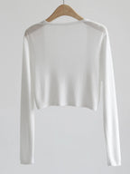 AOSSVIAO 2026 Women Elegant Solid Cardigan Coat Jackets Short Sleeve Korean Thin Knitted Shirt Female Y2K Cropped Top Outwea - Matrix Studios