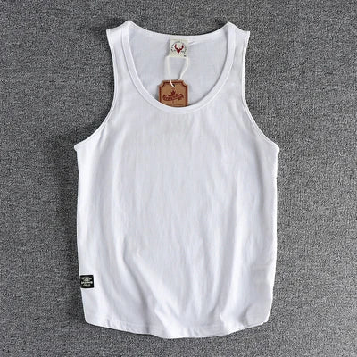Summer New American Sleeveless O-neck Solid Color T-shirt Men's Fashion 100% Cotton Washed Casual Sports Fitness Basketball Vest - Matrix Studios