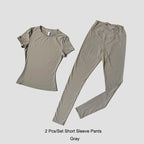 Quick-Drying Gym Leggings Set Sport Suit Short Sleeve Breathable Stretchy Slim Fitness Active Top Tight Gym Set - Matrix-studios.com