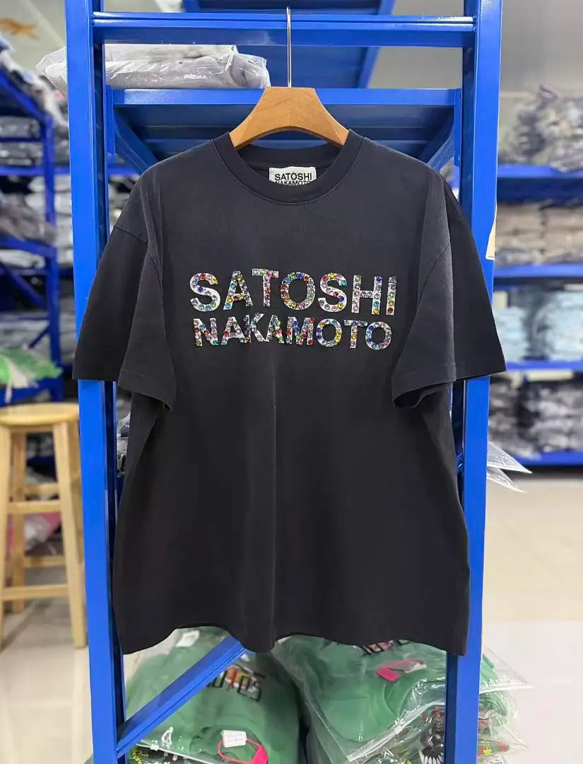 2026ss Satoshi Nakamoto Logo Printed Diamonds Patched Women Men T shirts tees Hiphop Oversized Men Casual Cotton T shirt - Matrix-studios.com