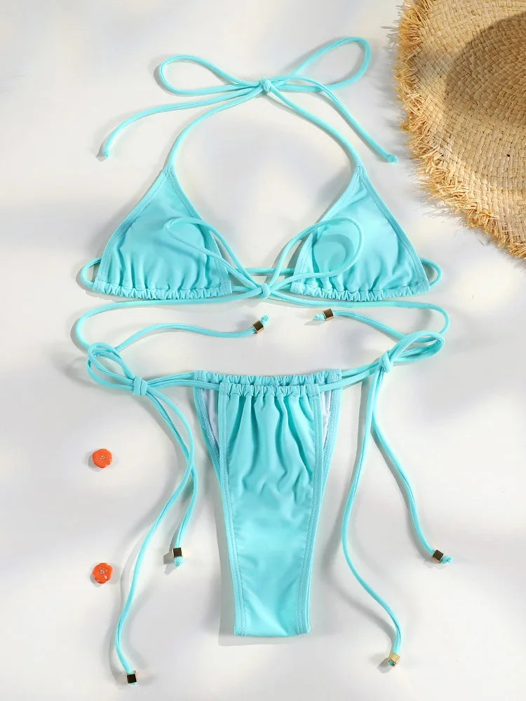 Sexy Triangle Mini Bikini Sets Micro Thongs Swimsuit Women Bathing Suit Biquini Bandage Beachwear Print Swimwear Thong Bikini - Matrix-studios.com