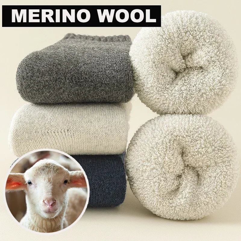 3 Pairs Men Women Wool Socks Couples Solid Winter Snow Chrismas Gift Thermal Cashmere Marino Thickened Fleece Terry Loop socks - Matrix Studios