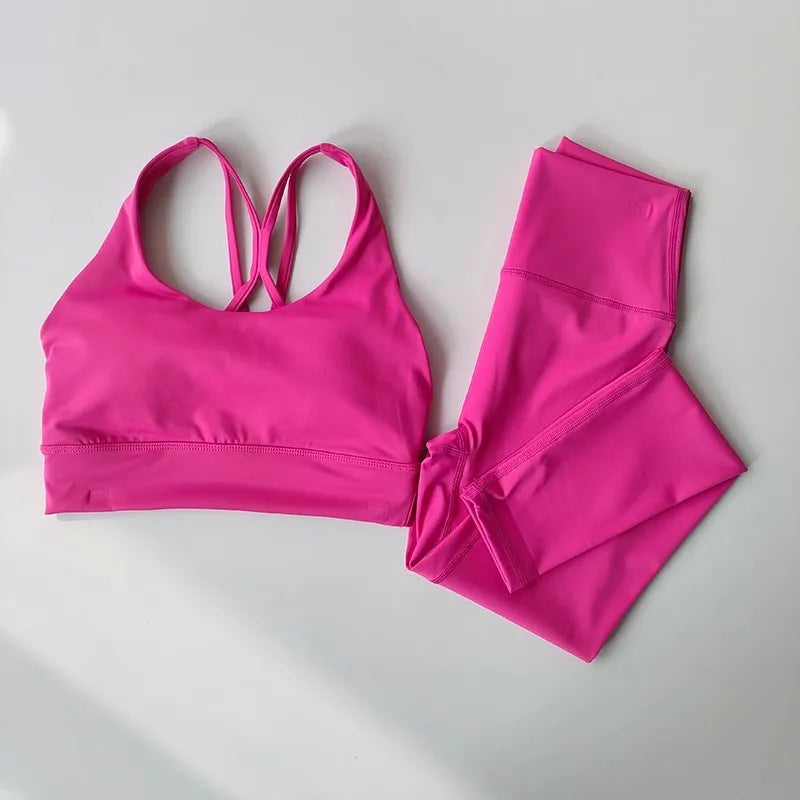 Women Breathable Yoga Set 2pcs Sport Suit Gym Wear Workout Clothes Gym Crop Top High Waist Legging Fitness Bra Set Sports Suits - Matrix-studios.com
