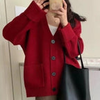 OCEANLOVE Cardigans Autumn Winter Solid Preppy Style Women Sweaters Korean Fashion V Neck Loose Warm Sweet Sueteres Mujer - Matrix Studios