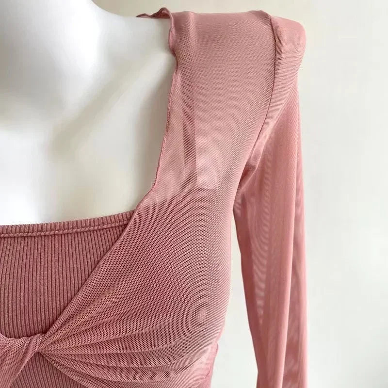 Fashion Elegant Women Sexy See Through Solid Cardigans Long Sleeve Mesh Vintage Lace Up Crop Tops Streetwear Short Cardigans - Matrix Studios