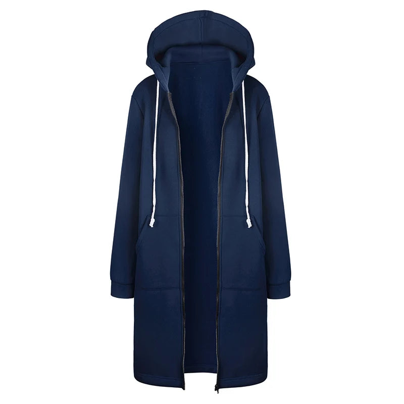 2024 Women's Autumn Winter ThickenHoodies Parkas Loose Hooded Jackets Zipper Pocket Maxi Size Sweatshirt Sports Dresses Outwear - Matrix Studios