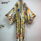 WINYI Summer New Fashion Print Women Cardigan Loose Long Dress Elegant Party Boho Maxi Beach Holiday Cover Up Kimonos Kaftan - Matrix Studios