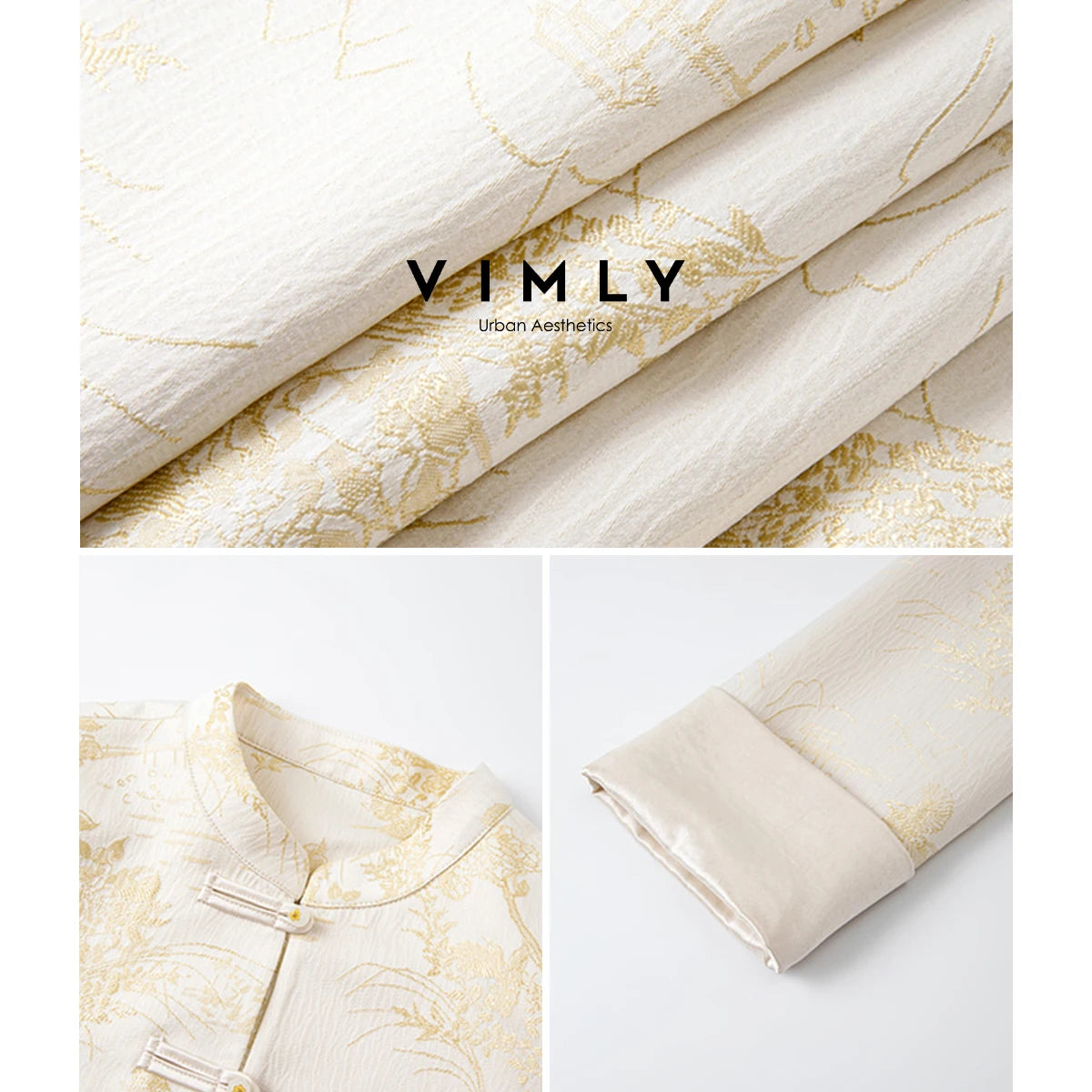 VIMLY Women's Two Piece Set 2026 Autumn Chinese Style Jacquard Floral Stand Neck Coat Elegant Long Skirts Matching Outfit A2876 - Matrix-studios.com