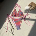 sexy terry cloth striped bikinis sets two pieces halter tie swimsuits Swimwear Biquini conjunto de bikini tankini trikini - Matrix-studios.com