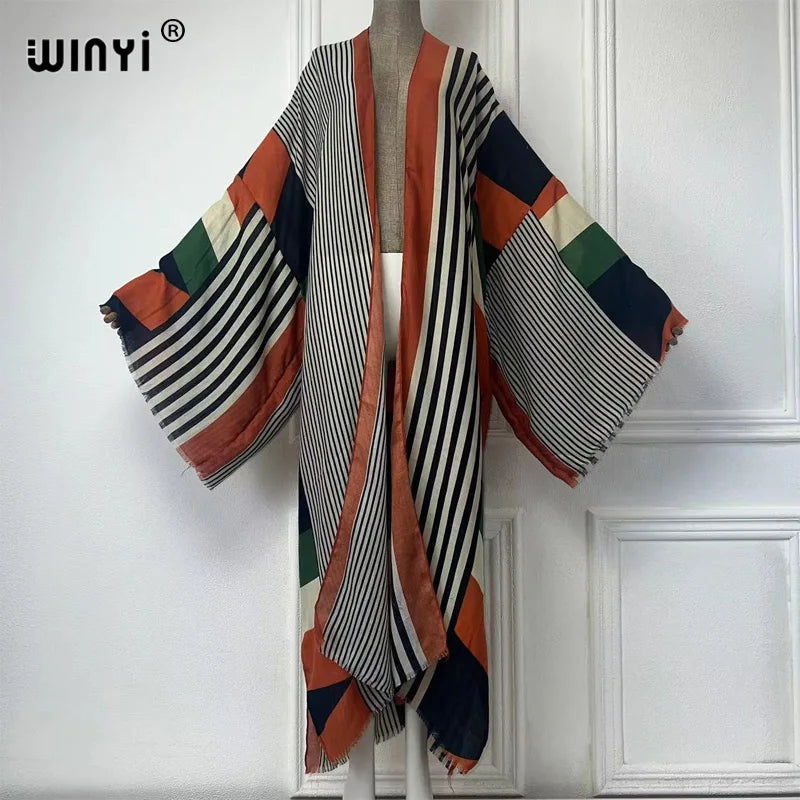 WINYI Africa Summer Fashion Kimono Maxi Dress Beach Cover Up Women Cardigan Boho Sexy Coat Geometric Print Kaftan Beach Outfits - Matrix Studios