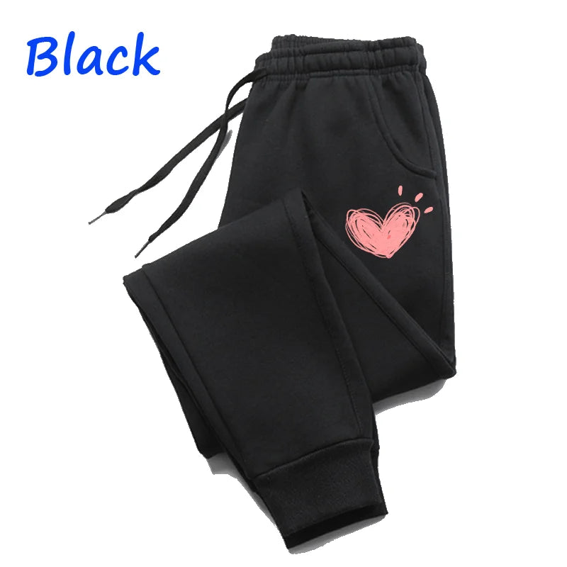 Women Cute Heart Printed Sweatpants Autumn Winter Cotton Long Pants Jogger Trousers Casual Sports Fitness Women Sweat Pants - Matrix-studios.com