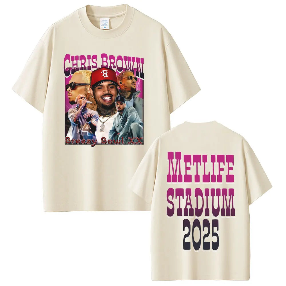 Rapper Chris Brown Breezy Bowl XX Tour 2025 T-shirt Men Women Hip Hop Fashion Pop Music  T Shirts Casual Cotton Vintage T-shirts