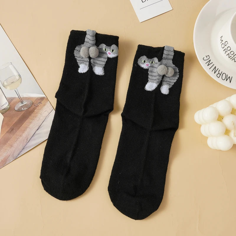 Cartoon 3D Cat Egg Design Middle Tube Socks for Women Soft Breathable Cute and Funny Couple Socks Spring Autumn Cute - Matrix Studios