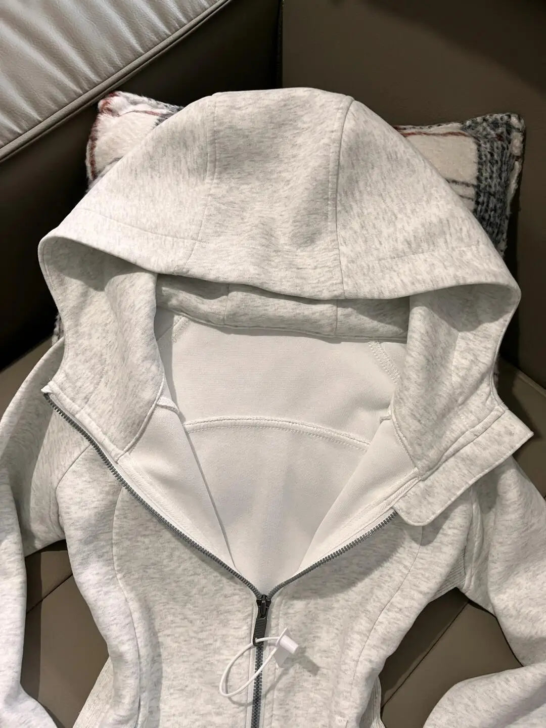 American Grey Shoulder Slim Fit Hoodie Coat For Women Spring Autumn Wear New Collection Hoodie Zipper Style Grey Jacket Top - Matrix Studios