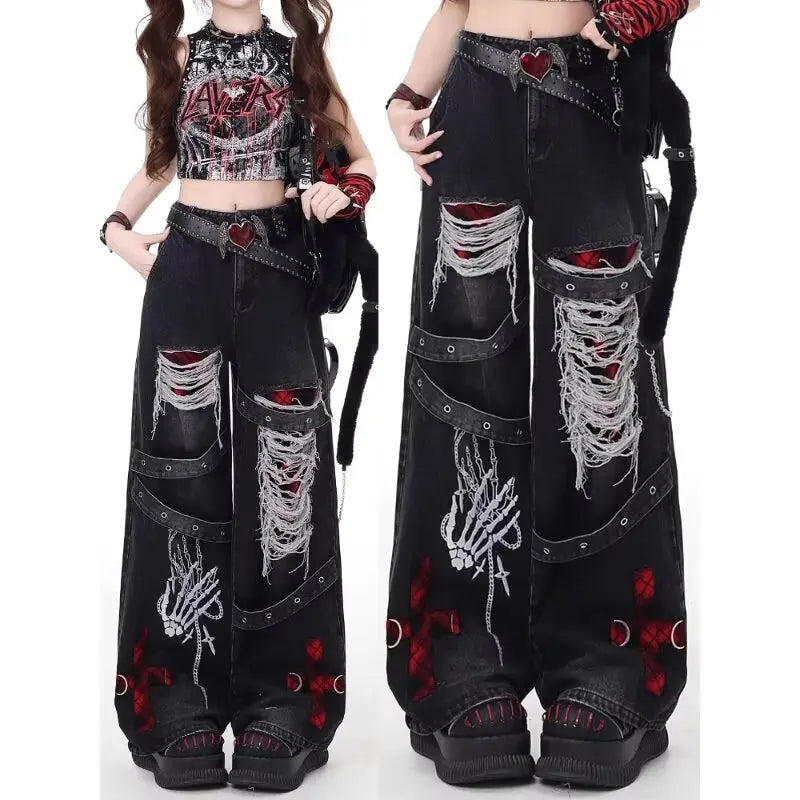 American Style Spicy Girl Loose Lazy and Relaxed Denim Pants Female punk Retro Washed Fashionable Versatile Casual Pants - Matrix-studios.com