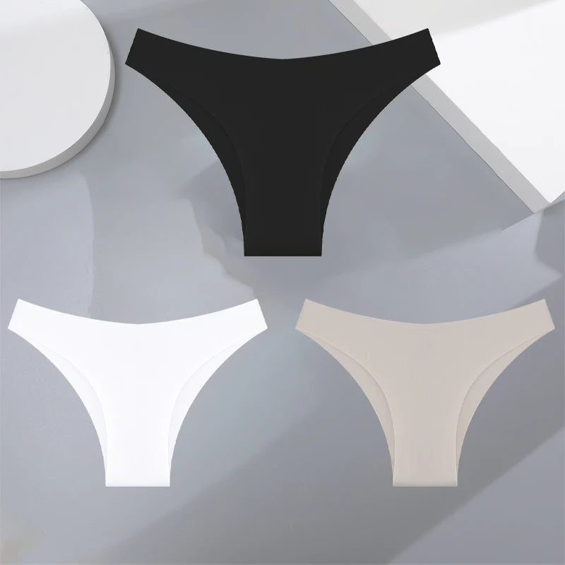 3Pcs Ultra-thin Seamless Silk Underwear Women's Panties Sexy Low-Waist Stretch Bikini Solid Color Briefs Lingerie XS-XXL Fashion - Matrix Studios