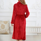 Coral Fleece Long Robe Kimono Gown Winter Warm Flannel Nightdress Bathrobe Casual Sleepwear Intimate Lingerie Thicken Homewear - Matrix-studios.com