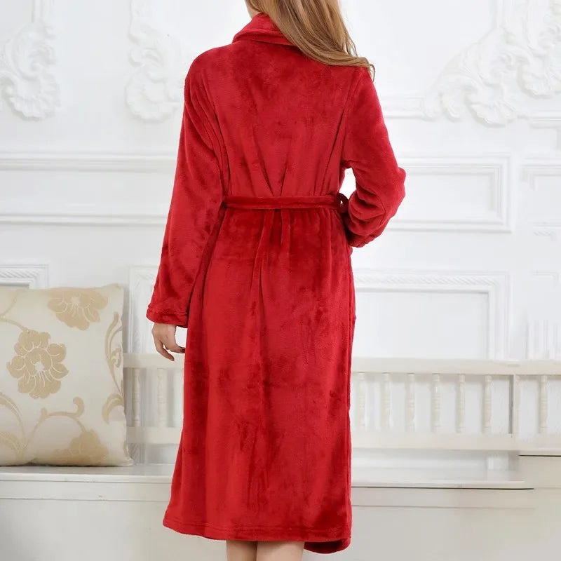 Coral Fleece Long Robe Kimono Gown Winter Warm Flannel Nightdress Bathrobe Casual Sleepwear Intimate Lingerie Thicken Homewear - Matrix-studios.com