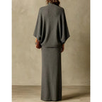 Autumn Winter New Fashion High Collar Bat Sleeve Skirt 2piece Set Women Casual Knitted Pit Strip Elegant Slim Hip Hip Skirt Suit - Matrix-studios.com