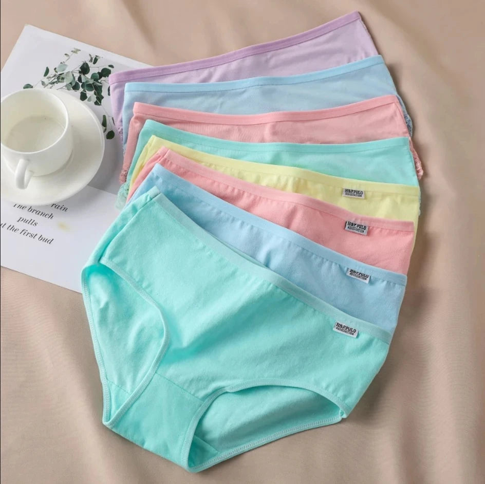 7Pcs/Set Candy Color Underwear Womens Comfortable High-quality Cotton Panties Mid-waist Breathable Underpanties Plus Size Briefs - Matrix Studios