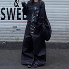 Women’s Multi-button Design Curved Wide-leg Jeans High Waist Straight Baggy Denim Pants Female Vintage Street Style Trouser - Matrix-studios.com