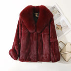 Real Rex Rabbit Fur Coat for Women, Autumn Winter Short Jacket Thick Warm New Fox Fur Collar Elegant Female Warm Outerwear - Matrix Studios