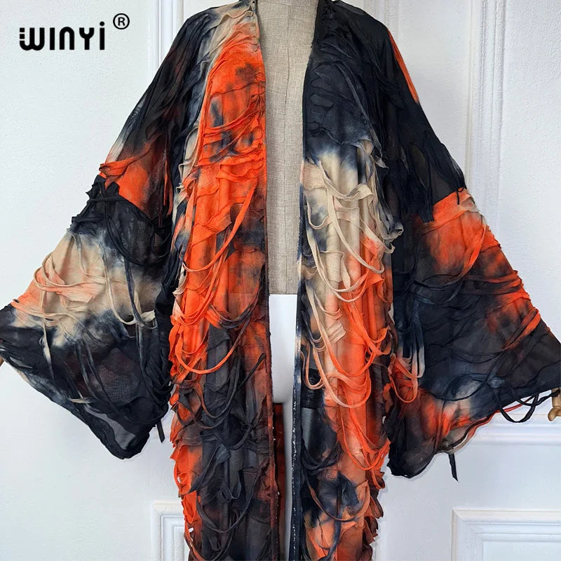 WINYI Summer Kimono Tie-Dyed Cardigan Elegant Bikini Cover-Up Cardigan Swimsuit Beach Outfits for Women Dress Fashion Kaftan - Matrix Studios