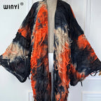 WINYI Summer Kimono Tie-Dyed Cardigan Elegant Bikini Cover-Up Cardigan Swimsuit Beach Outfits for Women Dress Fashion Kaftan - Matrix Studios