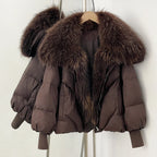OFTBUY New Winter Large Real Fox Raccoon Fur Puffer Coat Women Oversized Feather Down Parka Knit Sleeve Duck Down Jacket Female - Matrix Studios