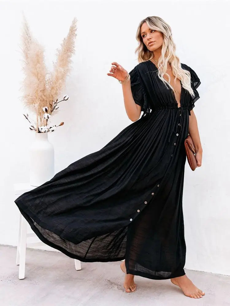 Crochet White Knitted Beach Cover Up Dress Tunic Long Pareos Bikinis Cover Ups Swim Cover Up Robe Plage Beachwear - Matrix Studios