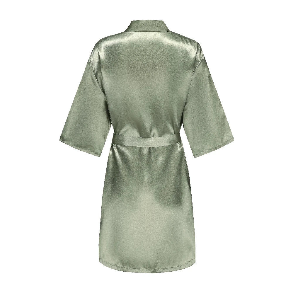 Women's Satin Robe Silk Kimono Bathrobe Pure Short Sexy Sleepwear Bridesmaid Bride Party Robes Grass Green