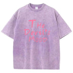 Fashion Womans Cotton Washed T-shirts The Devil's Moon Letter Prints Tops Casual O-Neck Oversize Tees Street Female Clothes - Matrix-studios.com