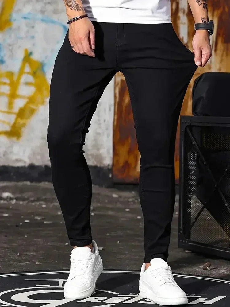 Men Jeans Stretch Skinny Denim Pants Solid Color Black Blue Spring Luxury Street Harajuku Hip-Hop Style Slim Fit Trousers Brand - Matrix Studios