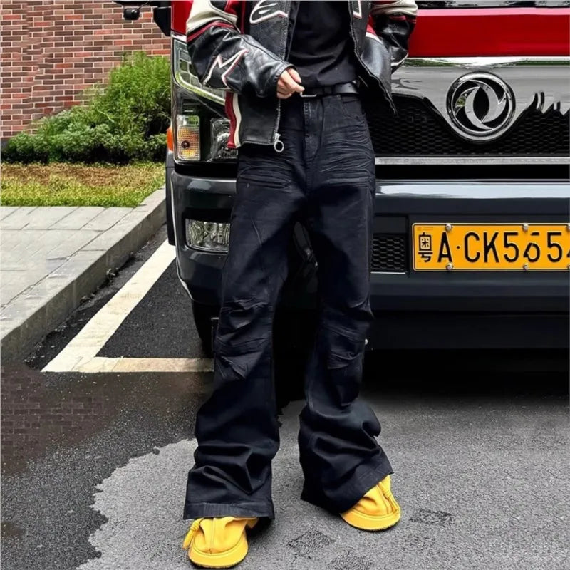 Y2K Washed Jeans Gothic Vintage Micro Flared Middle Waisted Zipper Pants Women Men Streetwear High Quality Design Sense Trousers - Matrix Studios