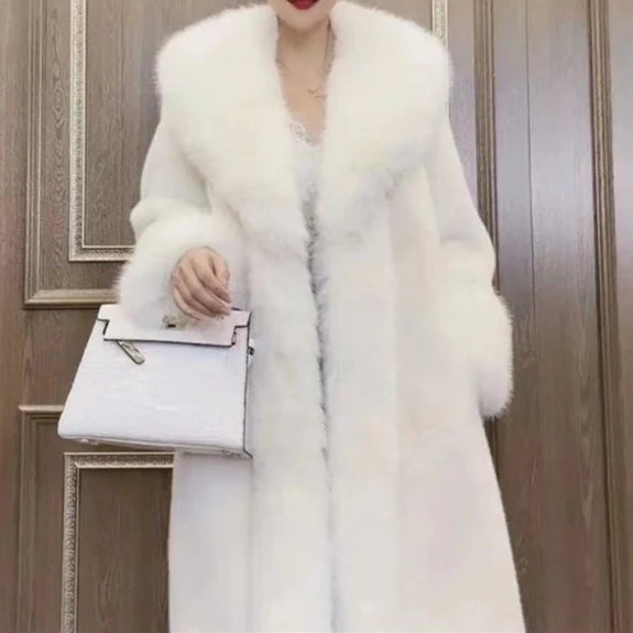Faux Fur Coats Women Long Coat Thick Warm Turn Down Collar Open Stitch Spring Outerwear Jackets Elegant Splice Autumn Winter - Matrix Studios