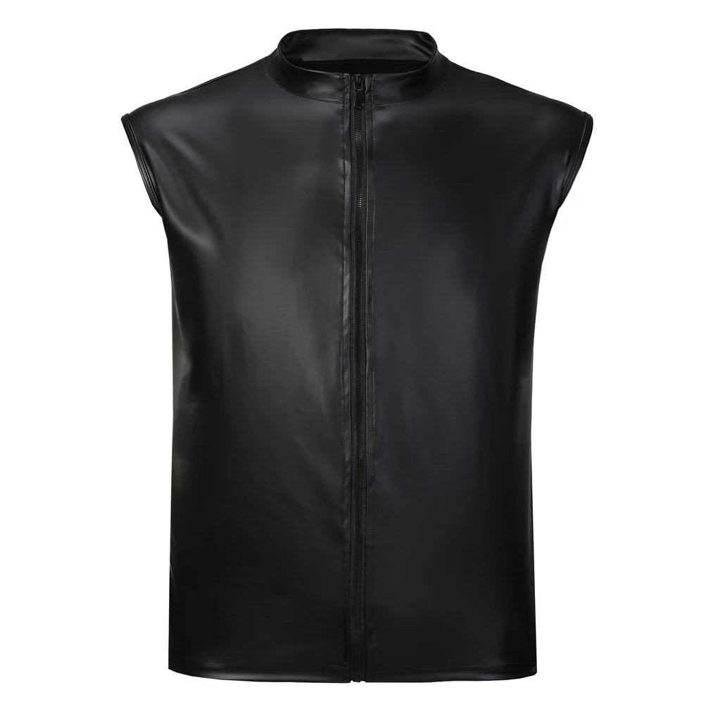 Men's Leather Vest Elastic Fashion PU Leather T-Shirts Biker's Tank Tops Streetwear - Matrix Studios