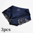 3pcs Lace Women's Panties French Seamless Underwear Female Ice Silk Briefs Solid Color Breathable Underpants Lingerie - Matrix Studios