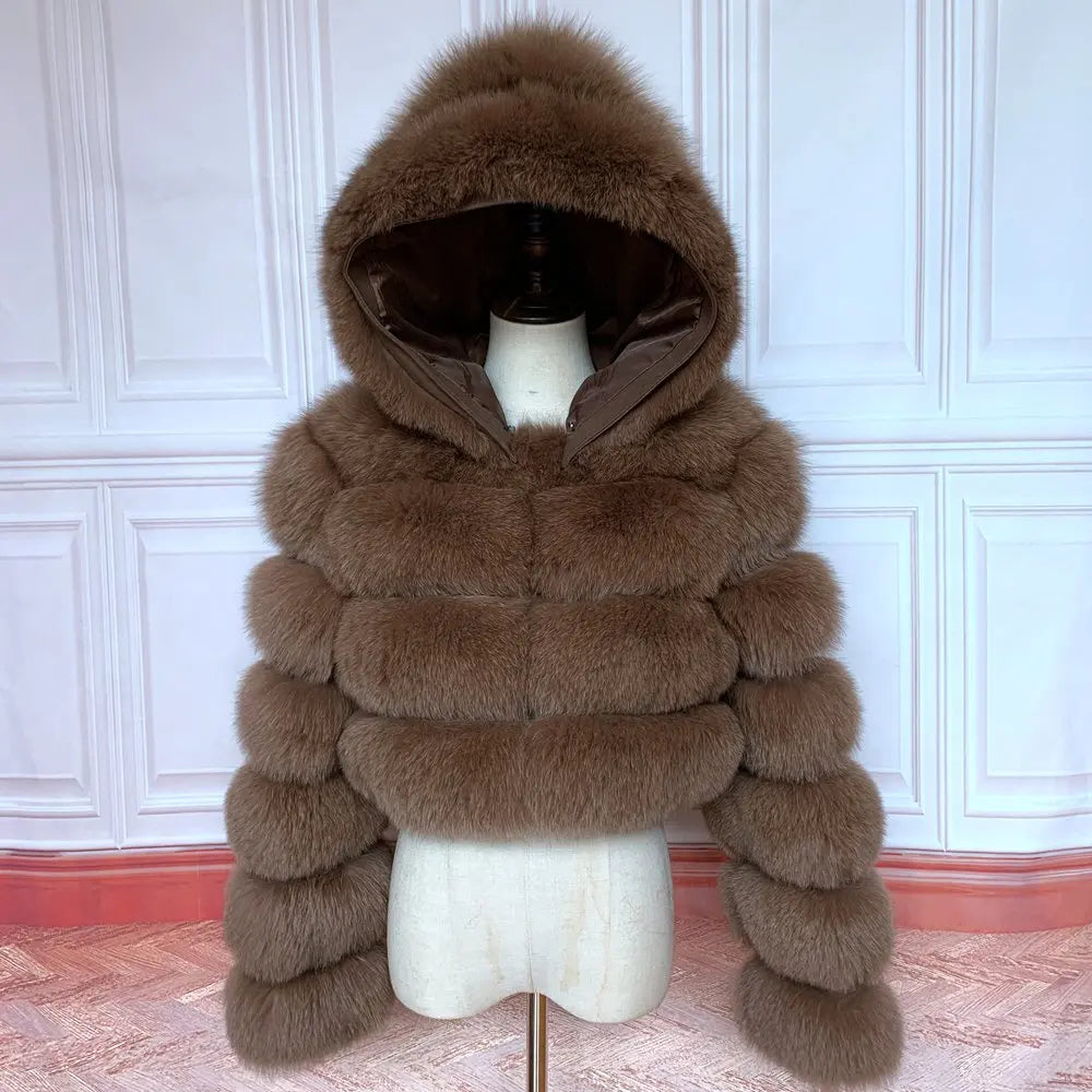 NEW 100%Winter Women Real Fox Fur Coat Thick Warm High Quality Full Sleeves New Natural Fur Fashion Hooded Short Jacket - Matrix Studios