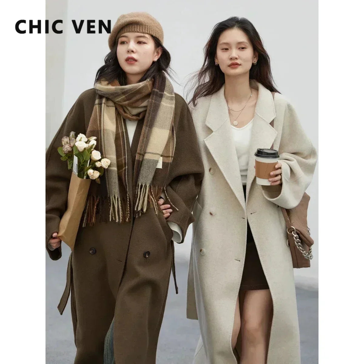 CHIC VEN Women Long Double-sided Woolen Coats Retro Loose Female Overcoat Double Breasted Ladies Windbreak Autumn Winter 2026 - Matrix-studios.com