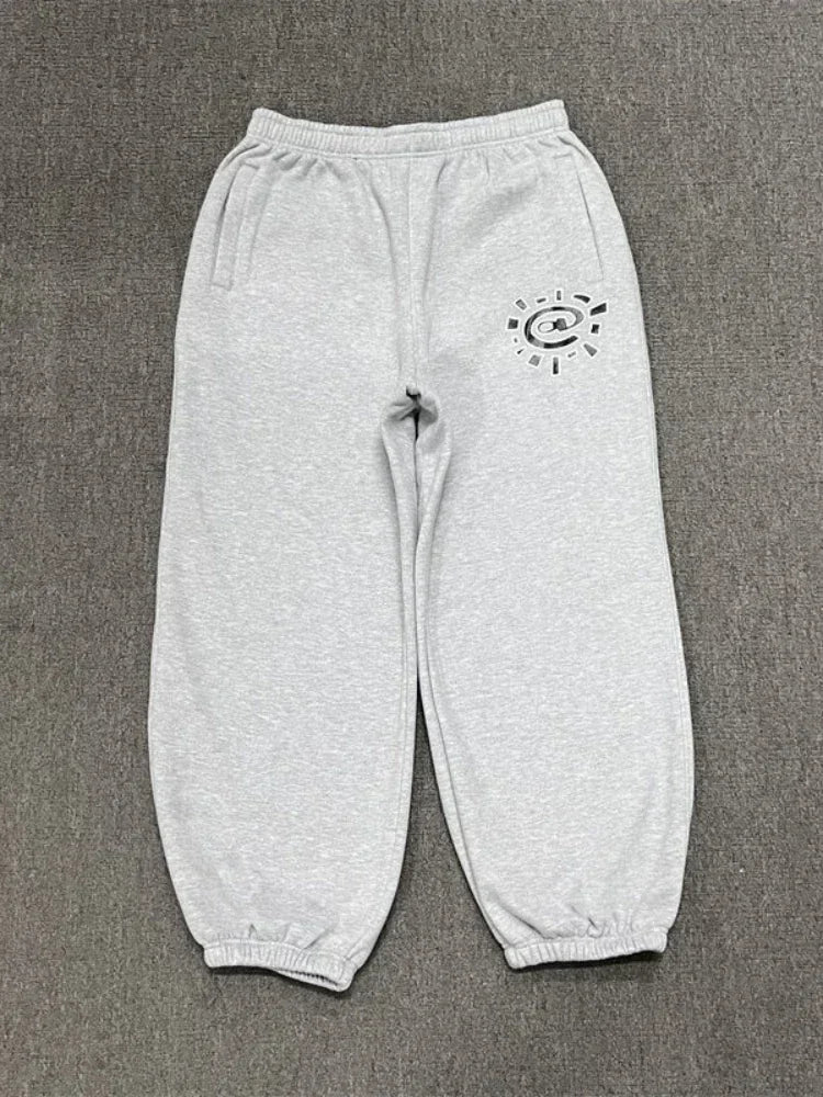 HOUZHOU Vintage Graphic Fleece Sweatpants Women Casual Classic Gray Black Wide Leg Warm Trouser Thick Jogger Hip Hop Winter 2024 - Matrix-studios.com